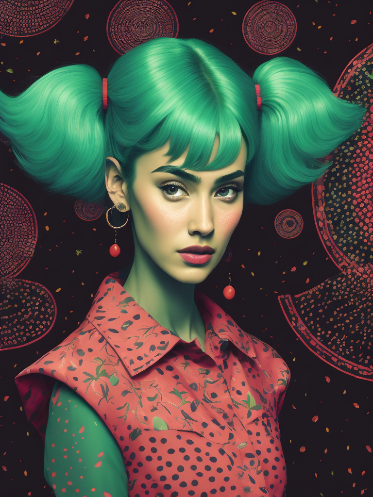 pink green black cream noise patterns risograph girl, happy surrealism, fashion, shot on sony, edited with Maya, Nuke, Blender, Fusion, Houdini