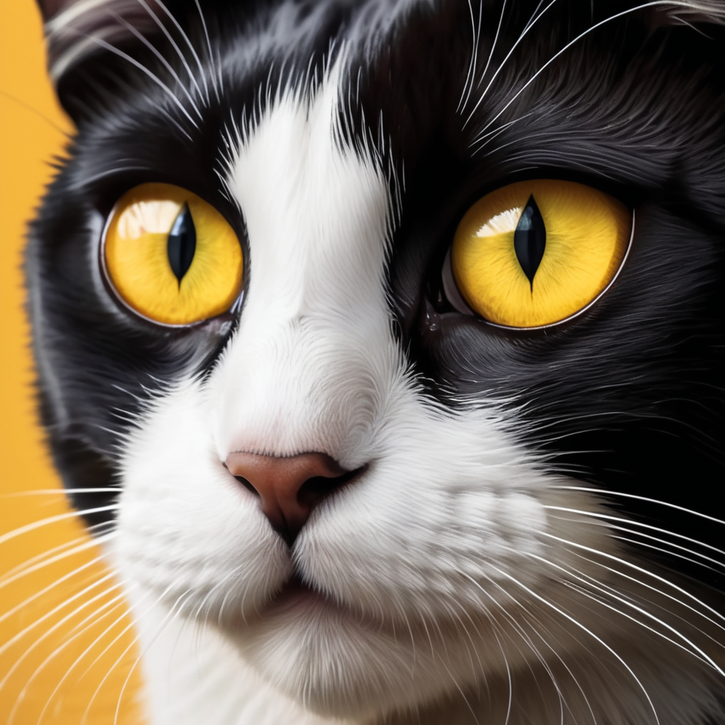 Постер фильма в стиле Disney Pixar черная кошка с белой грудью и белыми усами и желтыми глазами