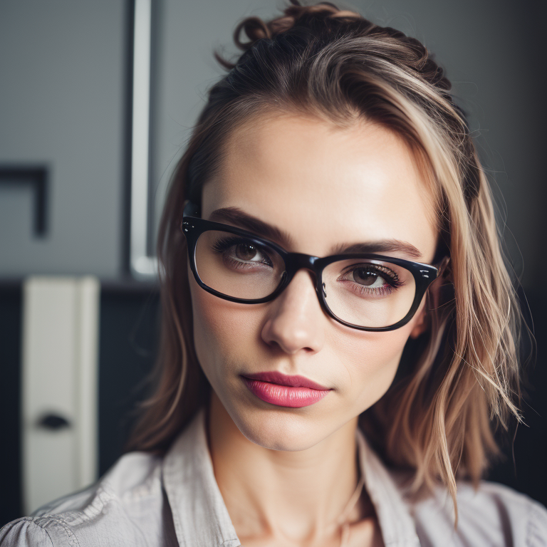 a portrait of a women wearing reading glasses
