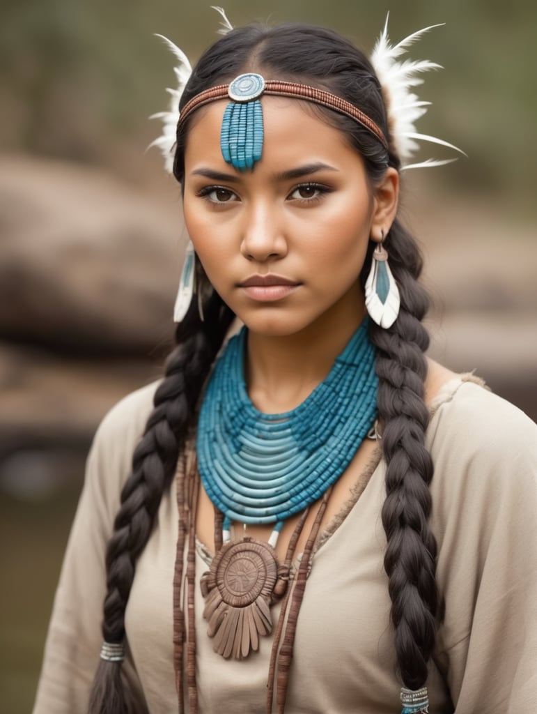 beautiful native america young woman water tribe style