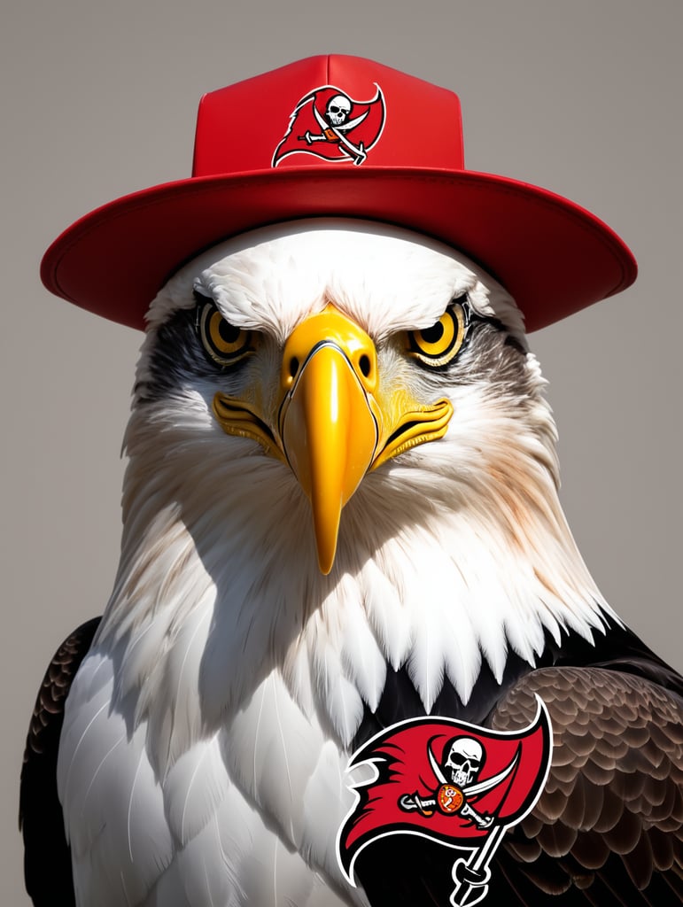 Eagle holding a Tampa buccaneers hat