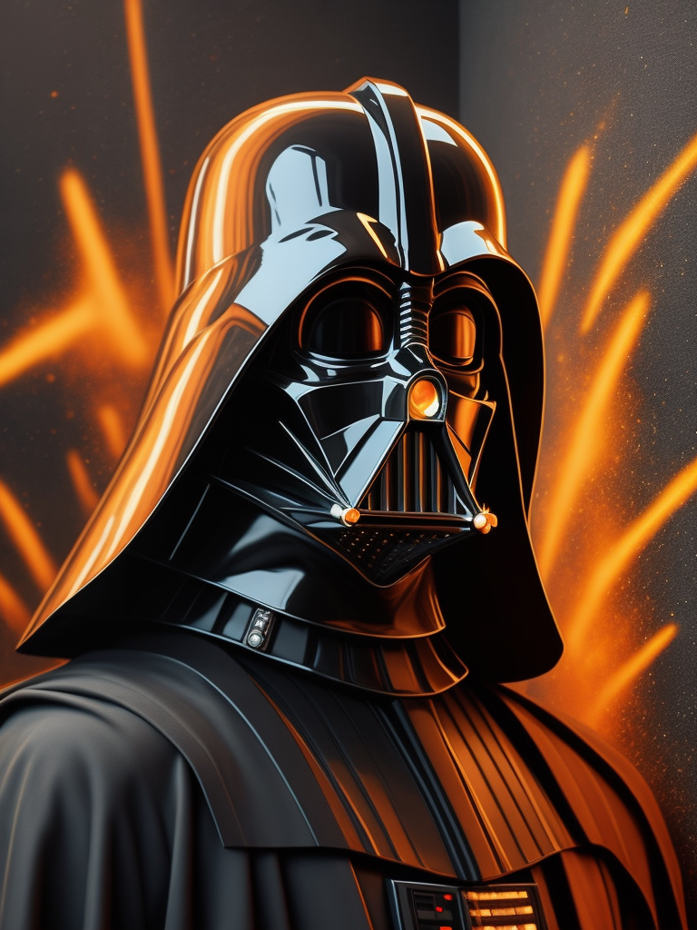 Darth Vader spray painting wall with orange spray can.