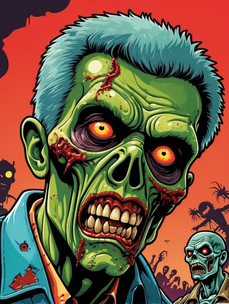 Pop art illustration, cut-out sticker design, zombie vs aliens