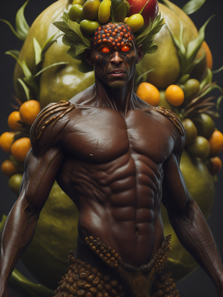 Abstract male humanoid made out of a fruits