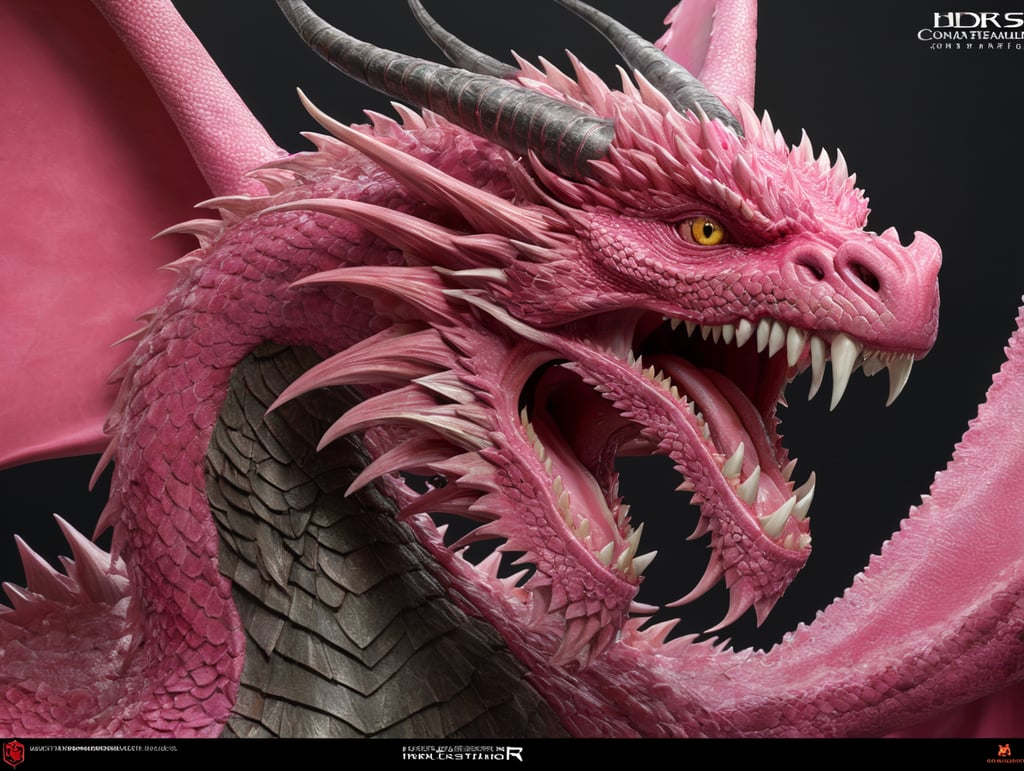 a realistic single pink dragon with extreme detail