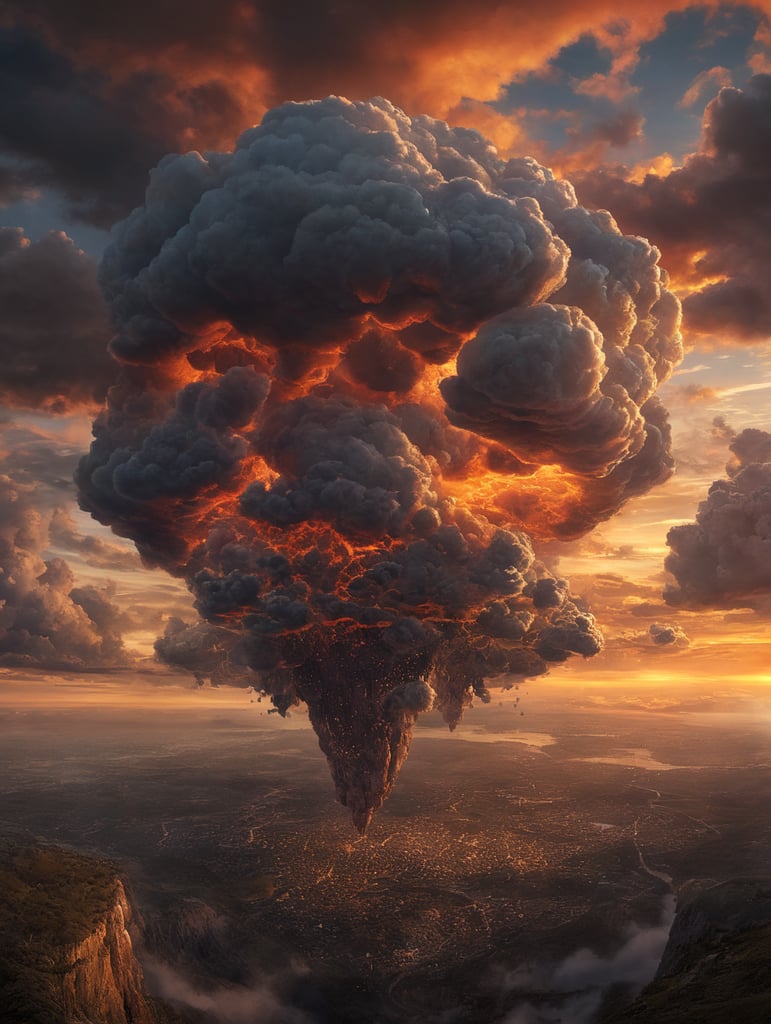 create an image of clouds in the shape of kidneys at sunset