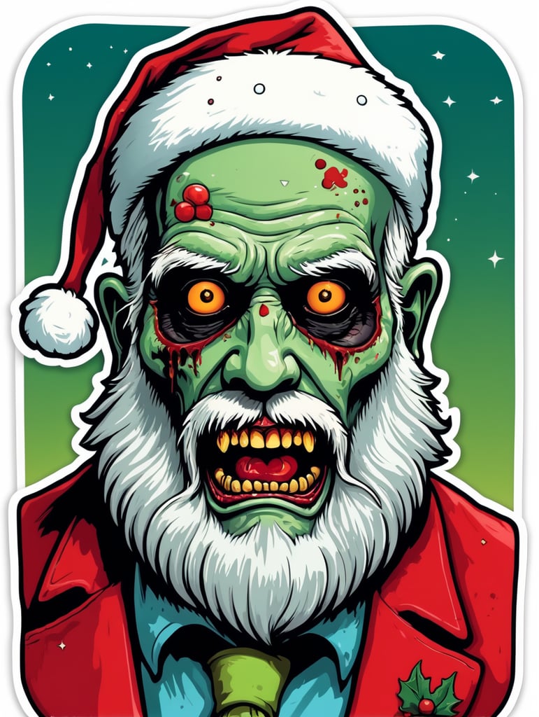 Pop art illustration, sticker, zombie Santa