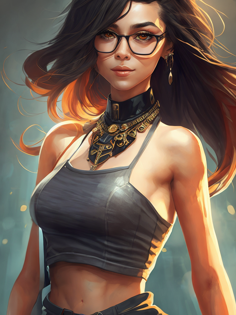 Girl, black hair, Brown eyes, glasses and necklace, Full body, standing centered, Pixar style, 3d style, disney style, 8k, Beautiful, Pixar style girl with black hair brown eyes glasses and necklace