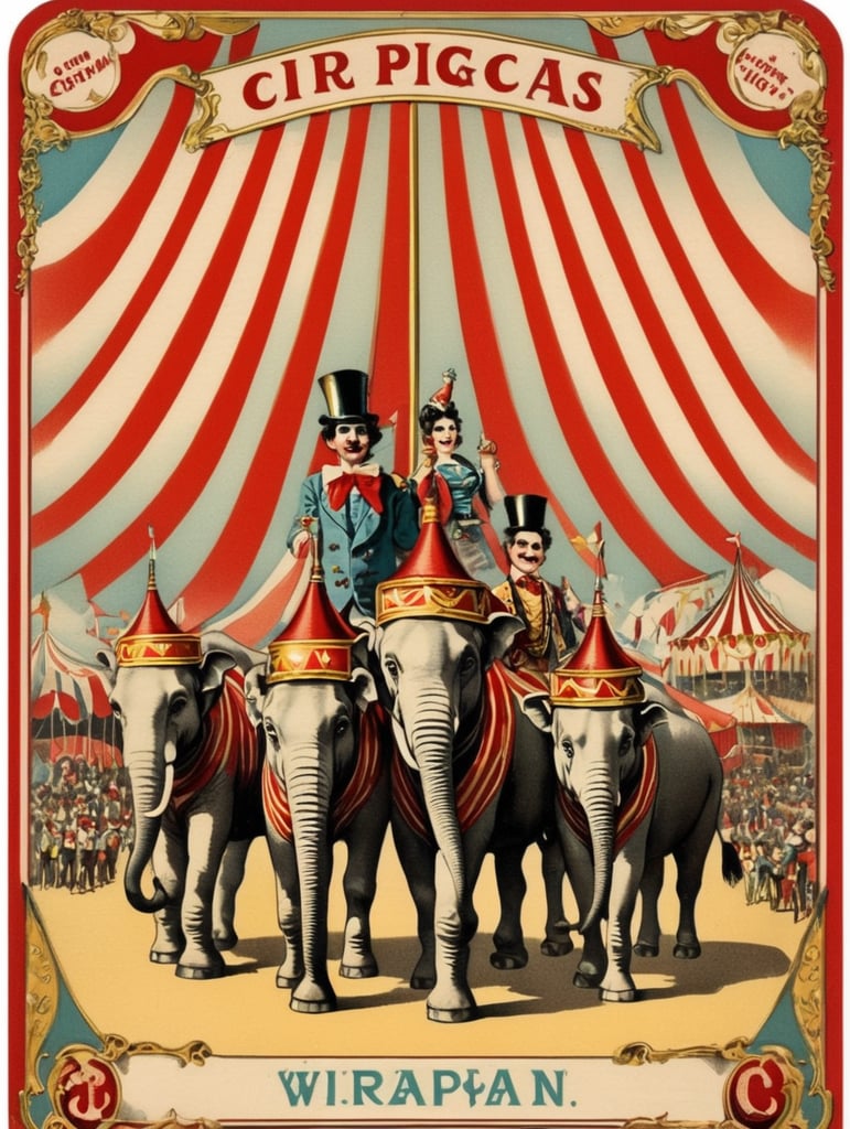 vintage Circus postcard illustration