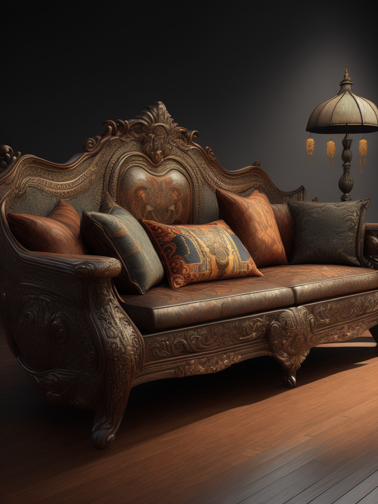 deep carved sofa, deep atmosphere, Chinese style, sharp on details