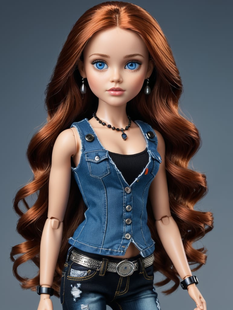 This is Katie, she had brown auburn hair and blue eyes she wears dark wash jeans with a black studded tank and lots of silver jewelry. Make Katie a Blythe Doll with a Blythe doll box.