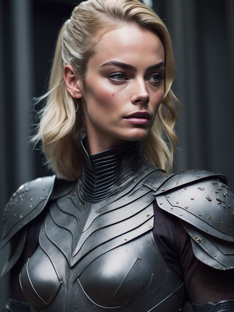 Margot robbie using malenia blade of miquella armor, realistic detailed, beautiful gorgeous, proportional body