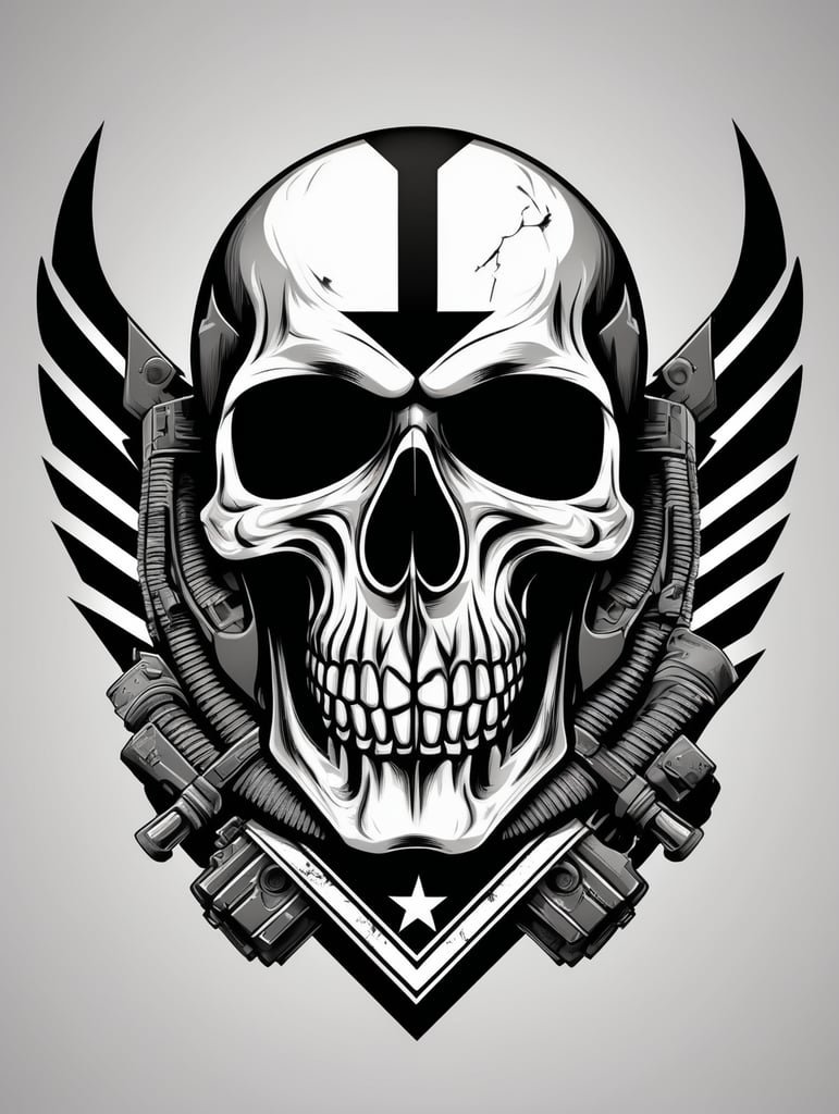 skull military chevron logo, black and white, war Logo, vector image