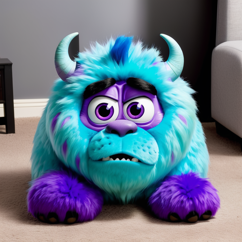 Sulley, Monsters Inc, fluffy, fur, purple circular spots, Disney, face down butt up