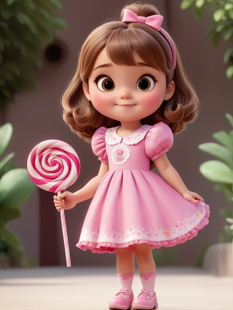 cute little girl hold lollipop medium brown hair pink dress