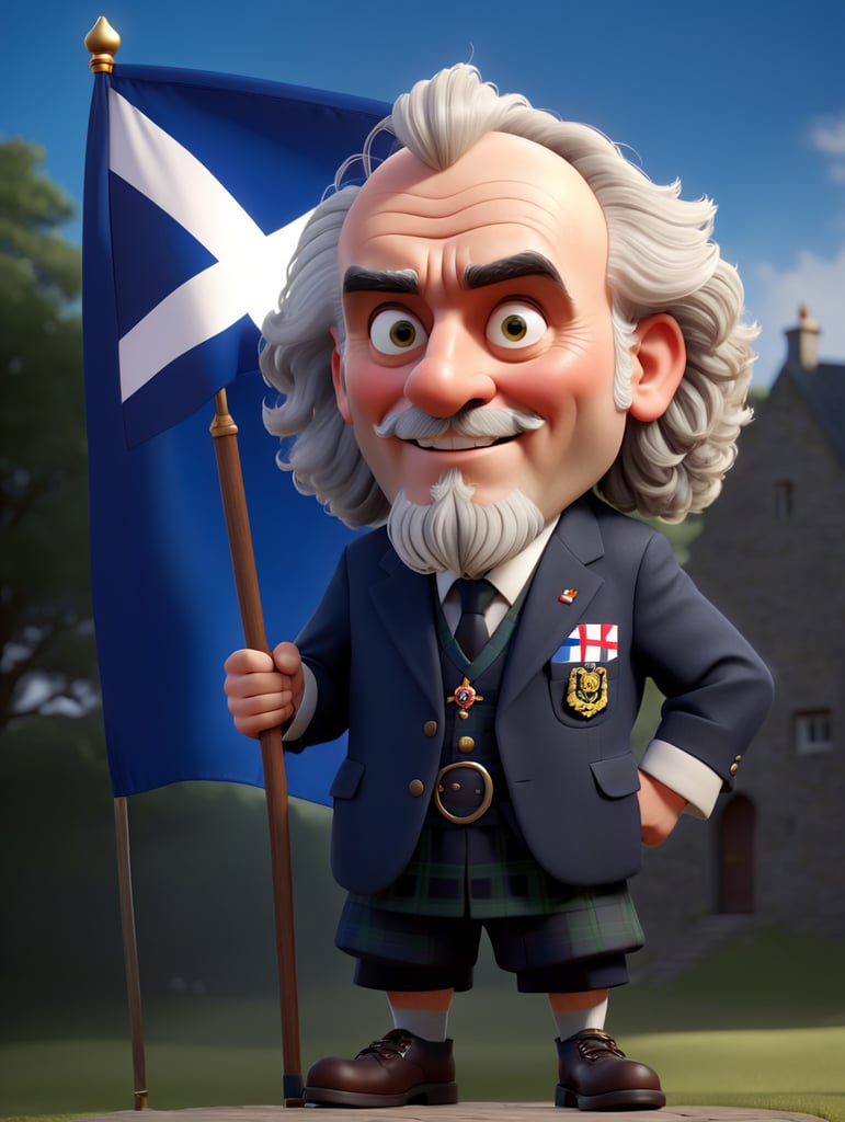 Billy connoly with a Scottish flag