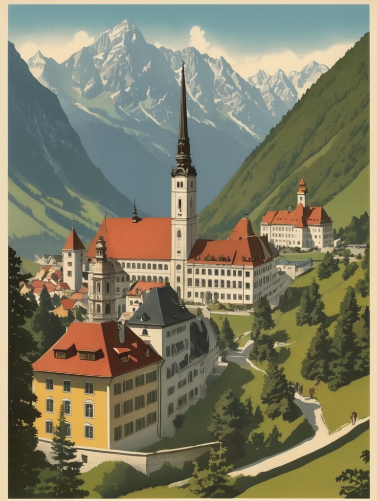 Illustration of an Austria in the style of Donald Fraser Gould McGill and a Bamforth postcard