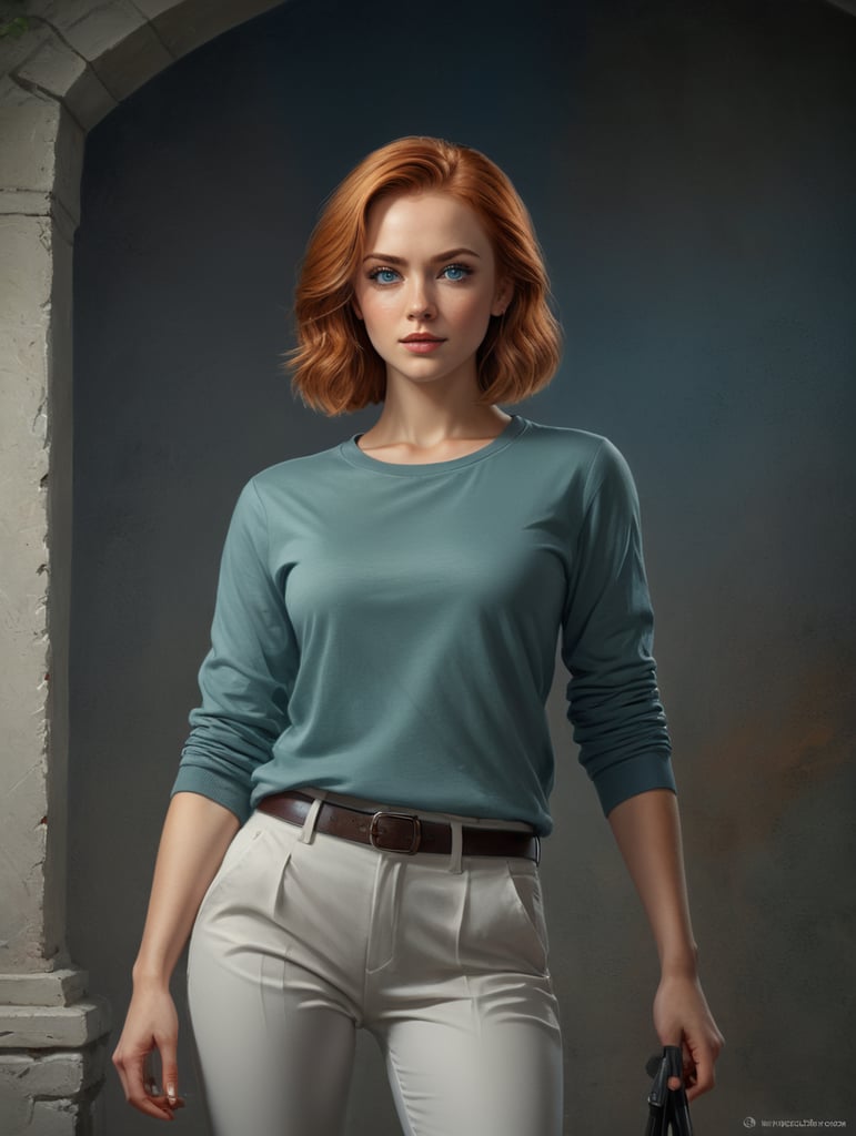 я маша не высокая девочка с рыжими средней длинны волосами у меня серо-зелёные глаза я одета в белый топ и серые трико рядом стоит парень никита он высокий с голубыми глазами и тёмно-русыми волосами он одет в белую футболку и чёрные трико