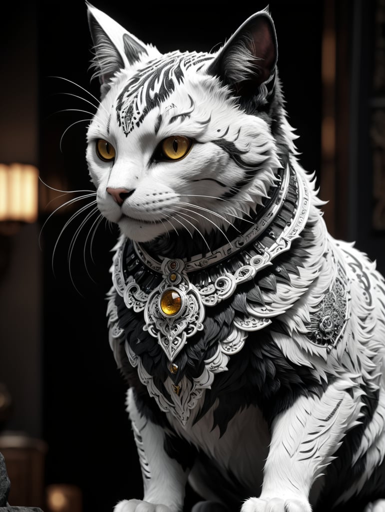 line art of an anime cat, simple, black and white