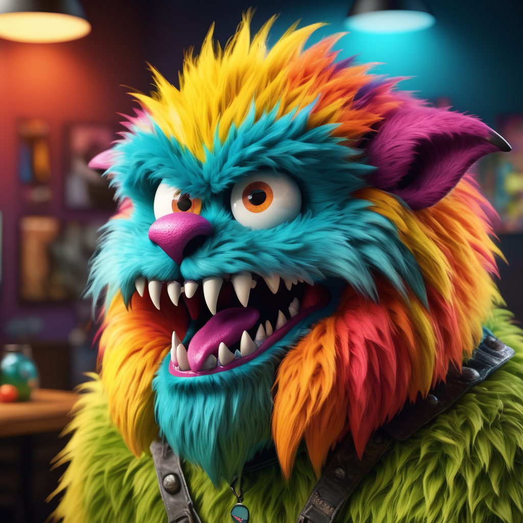 furry monster, vivid saturated colors, studio photo, professional photo, vivid colors, detailed image, 3D rendering, octane rendering, hyperrealistic,. Vivid colors. HDR