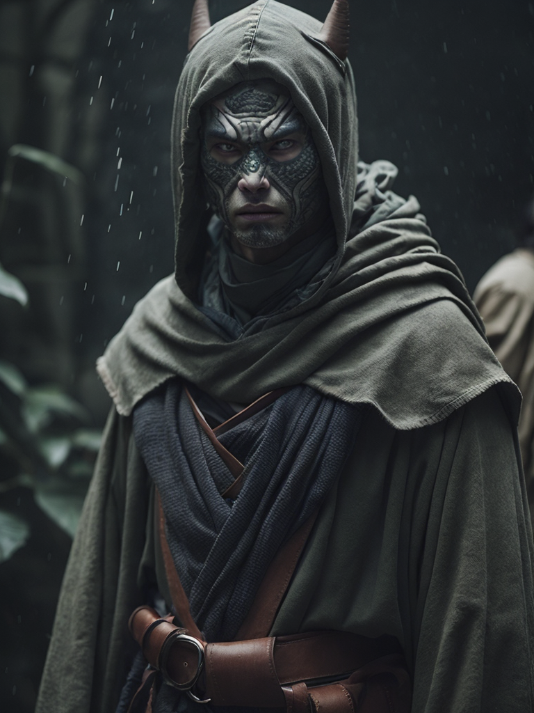 samurai portrait, mirror, no face