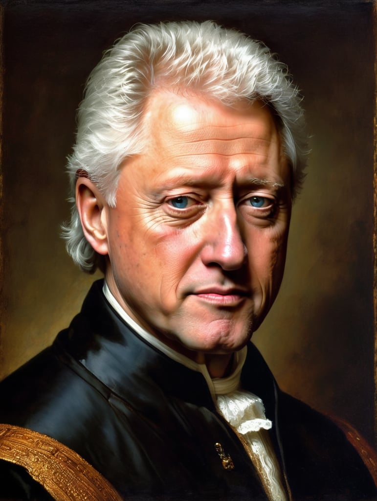 Portrait of Bill Clinton by Rembrandt Harmenszoon van Rijn, sad face, America, so sorry