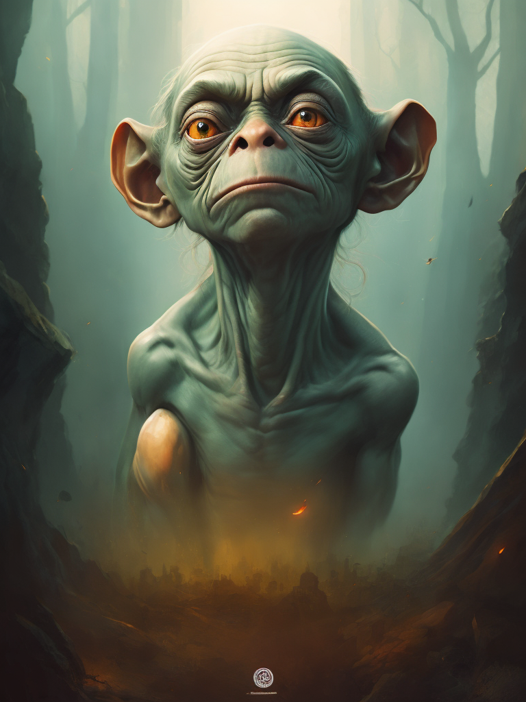 Portrait of Green Gollum Sméagol by Tiago Hoisel, gradient background, Depth of field, Incredibly high detail