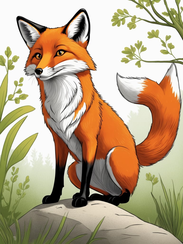 a simple drawing for a childrens book of a fox, no background, comic, Miriam Bos style, modern illustration style