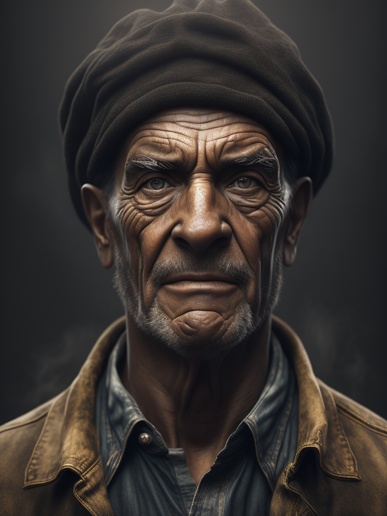 old stoker soot covered face dirty clothes deep wrinkles portrait aging hardworking grime industrial worker life experiences