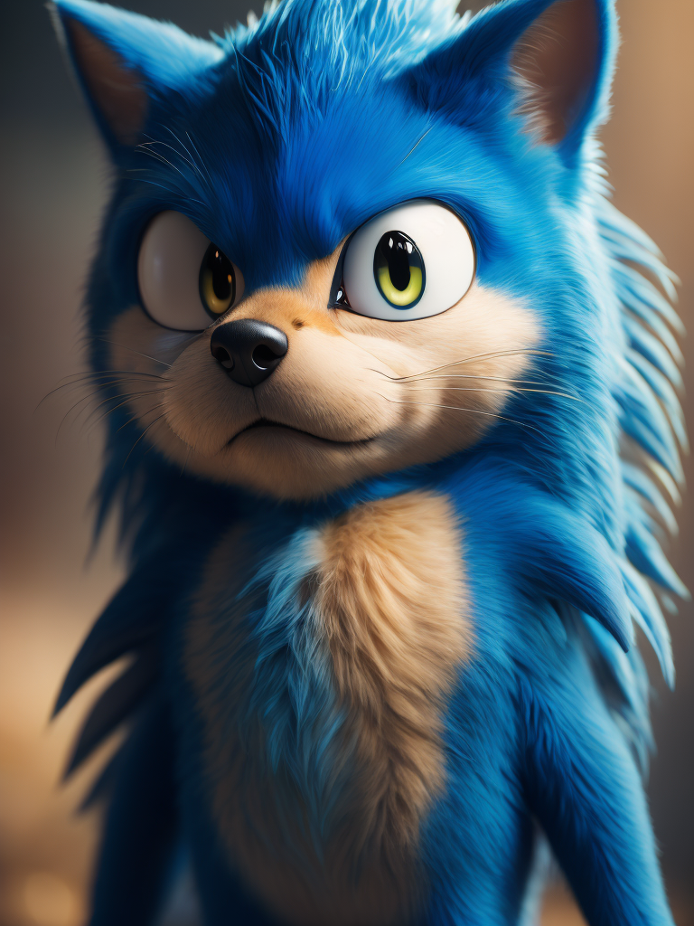 Portrait of Sonic, bright and saturated colors, highly detailed, sharp focus, Depth of field, Incredibly high detailed, Cyan Gradient Background