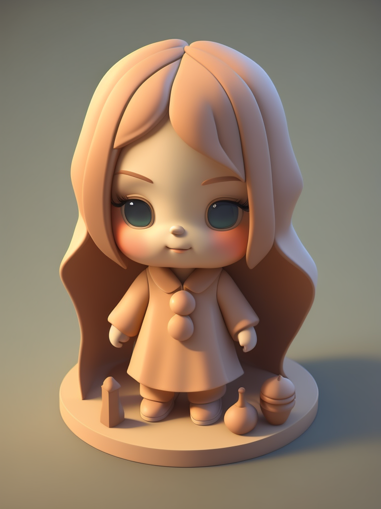 Centered, very cute, isometric view, unique clay 3d icon curved low poly, a girl, 100 mm, Pastel colors, 3d blender render, Neutral blur background, Centered, matte clay, Soft shadows, Cute, pretty, curves