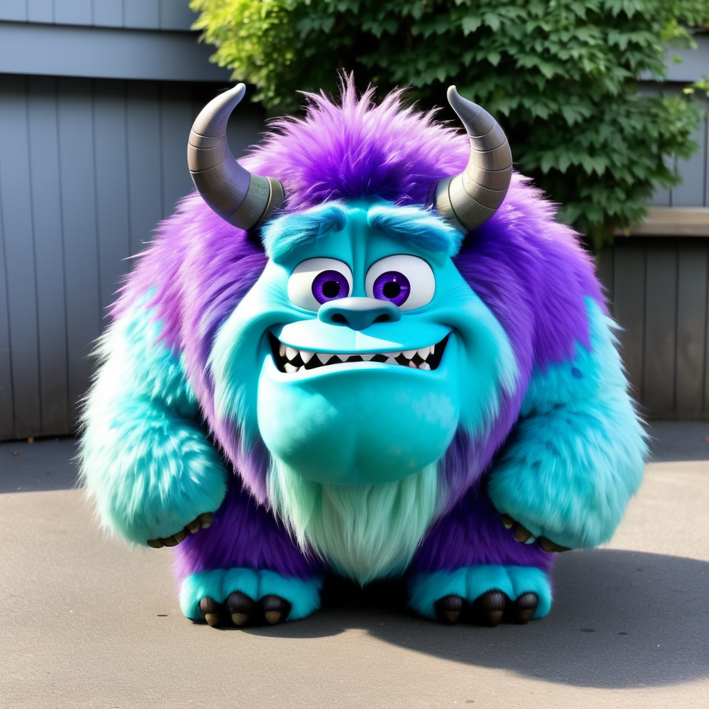 Sulley, Monsters Inc, fluffy, fur, purple circular spots, Disney, face down butt up