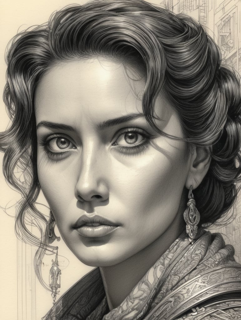 detailed vintage sketch art, Cross hatching, Strong facial expression, pencil art, in the style of Pascal Blanche