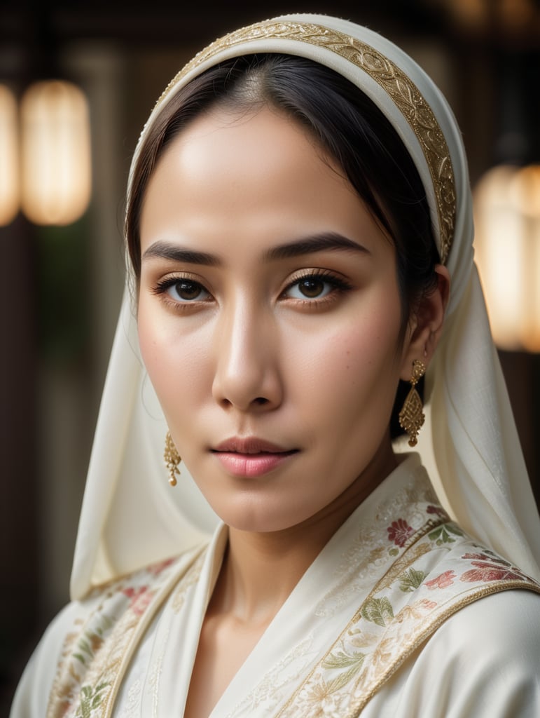 Indonesian women with hijab in white kimono