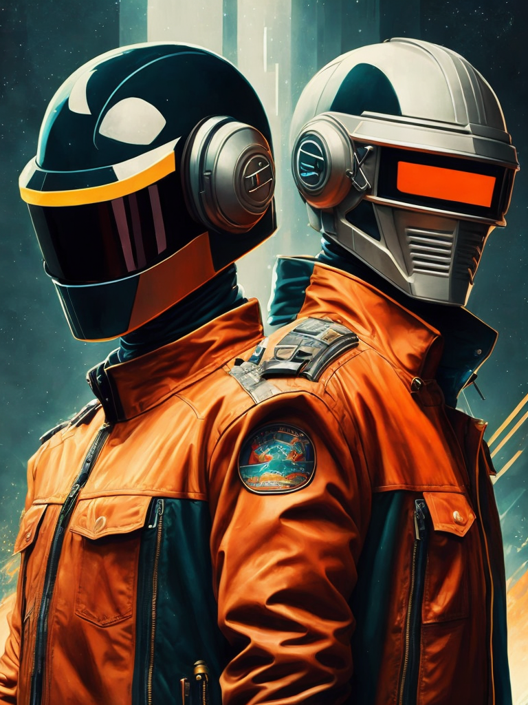 Portrait of daft punk, ultra realism, super detailed, neon colors, magazine cover, professional shot, magazine photography, bright saturated colors, sharp focus, highly detailed