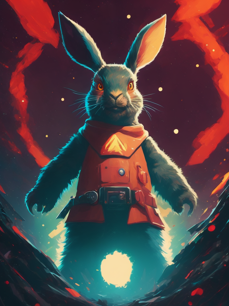 Photo of a rabit monster in the space, style of laurie greasley, studio ghibli, akira toriyama, james gilleard, genshin impact, trending pixiv fanbox, acrylic palette knife, 4k, vibrant colors, devinart, trending on artstation, low details