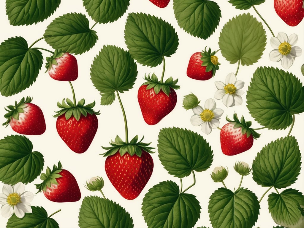 Botanical print. strawberry with leaves