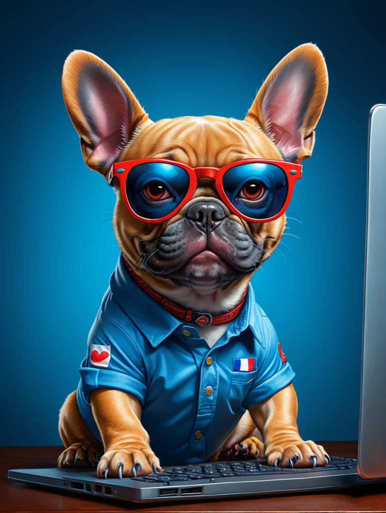 Premium Free ai Images | Tech-Savvy Bulldog in Colorful Workspace