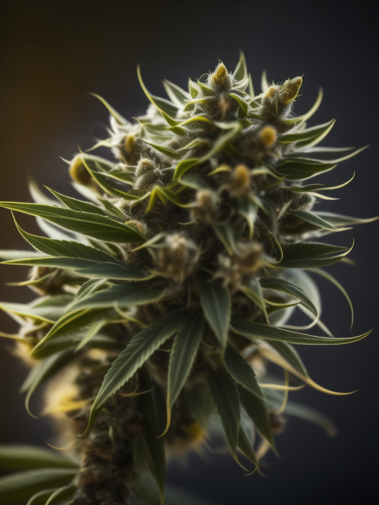 A macro photo of a cannabis flower, macro photography, close-up, high-quality details, deep focus, professional shot