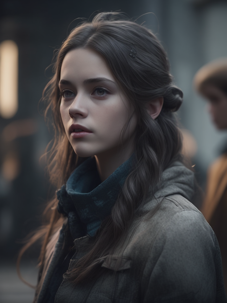 a cute girl, ash hair, long shot