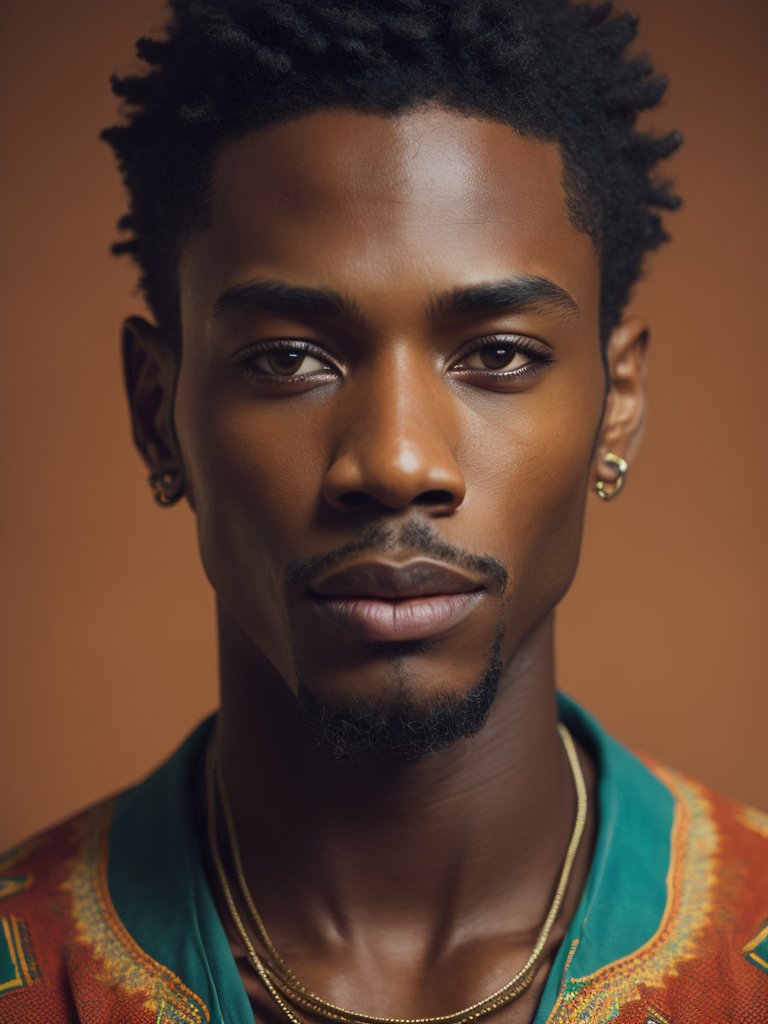 Jamaica's Man, portrait, realistic image, lots of detail, style of Mati Klarwein