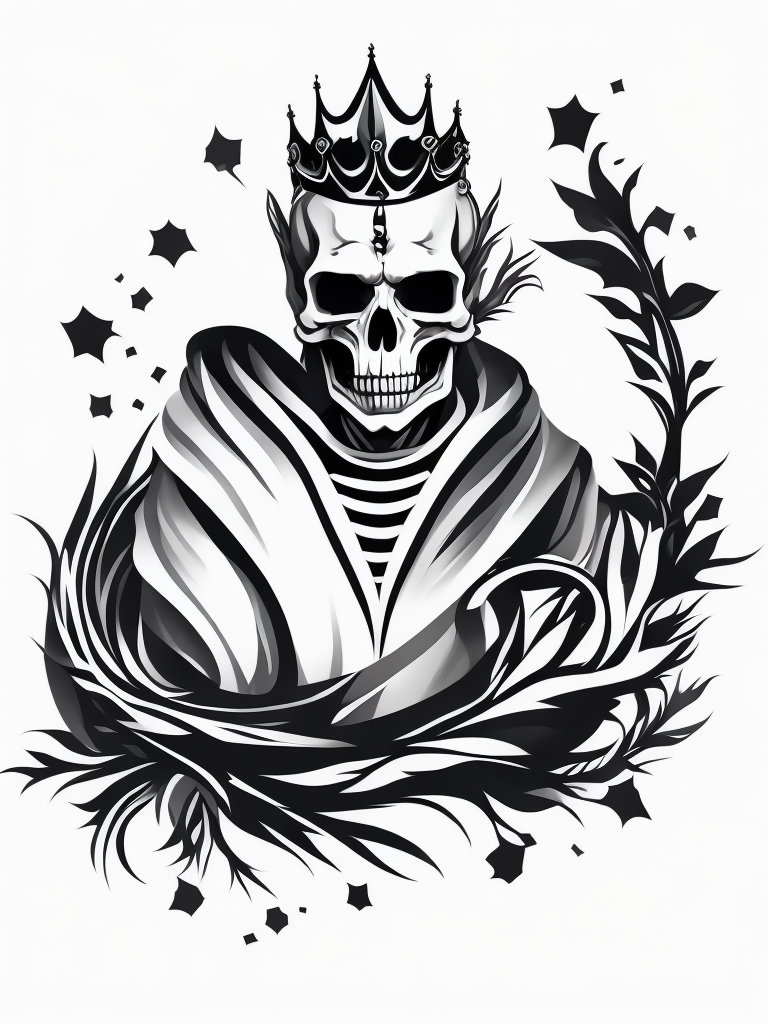 A vector art of a queen skeleton tattoo, white background