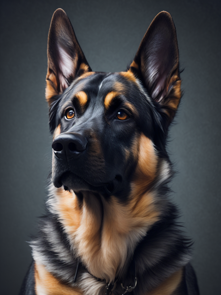 A portrait of a german shepherd wearing sunglasses