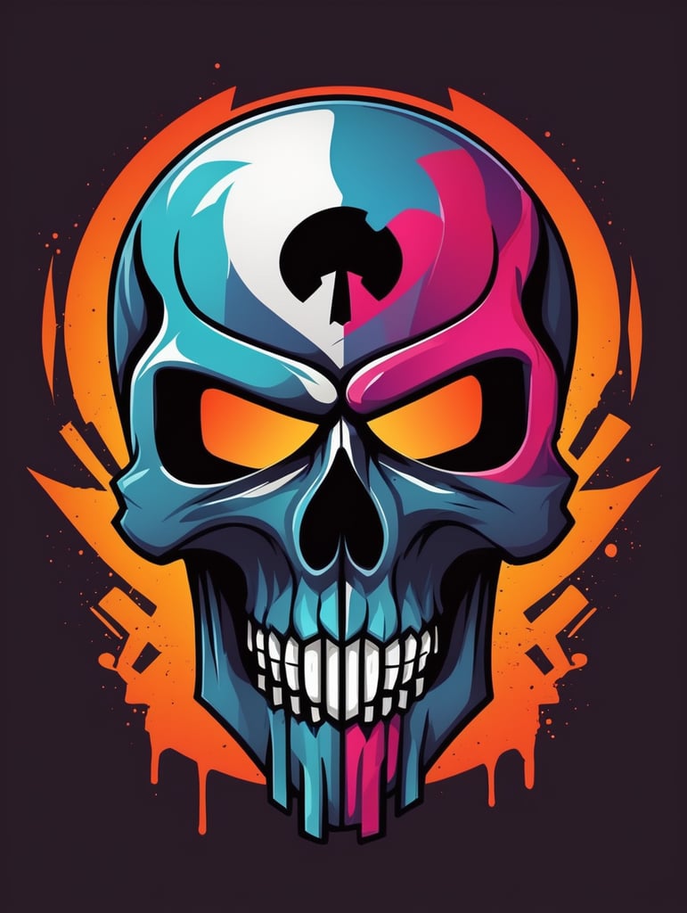 punisher style skull logo, bright colors, Skull Gaming Logo, vector image