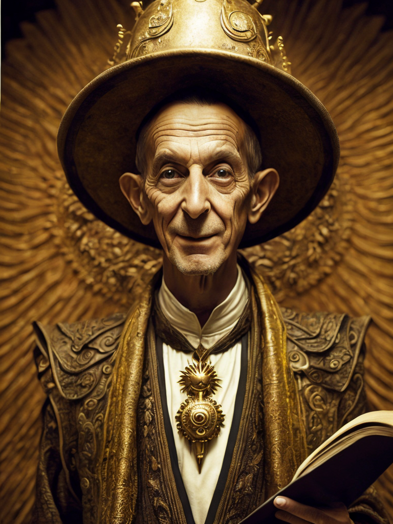 eldritch sun priest, by Remedios Varo, Mario Testino, and Terry Richardson