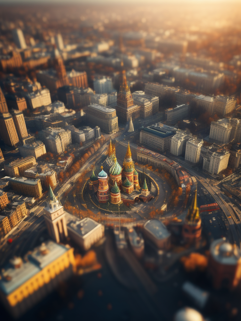 tilt shift photography of moscow, depth of view, sunny, stunning architecture