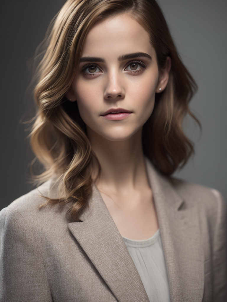 Portrait of Emma Watson, ultra realistic, Long hair, detailed background