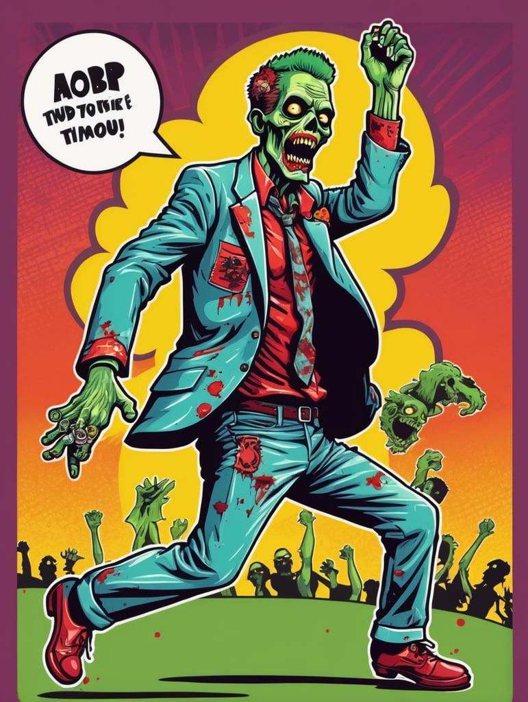 Pop art illustration, sticker, zombie dancing