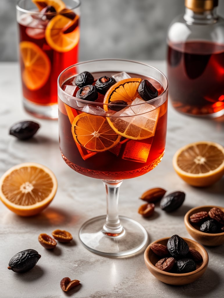 Negroni Cocktail with dried fruit slices