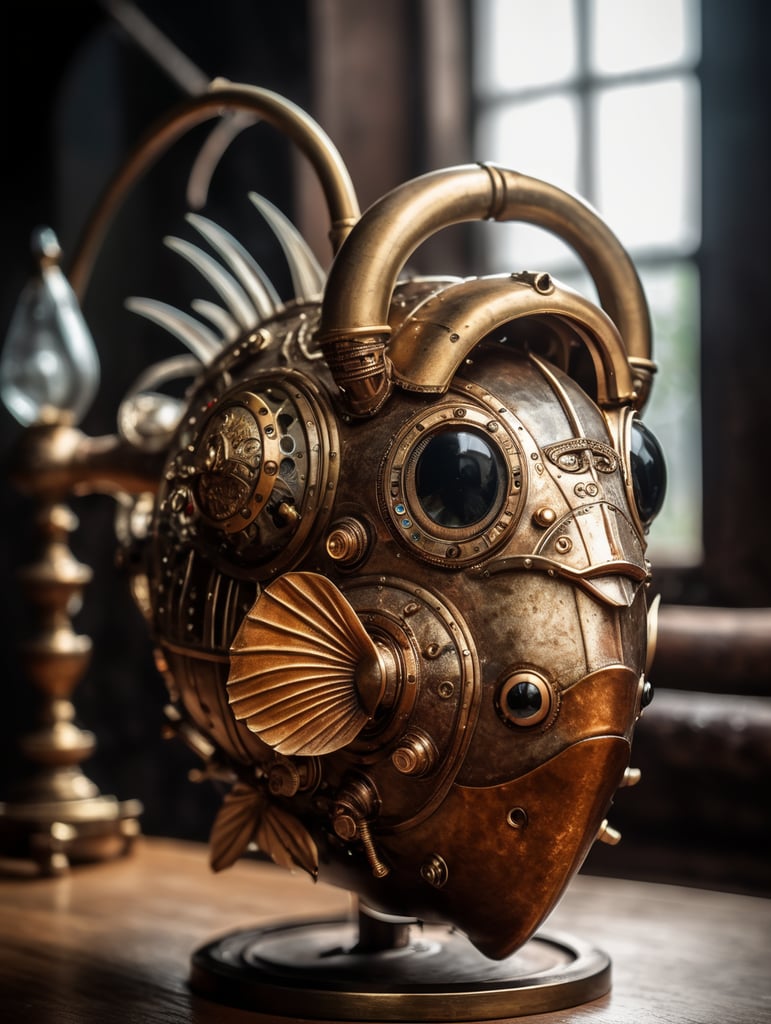 Beautiful tropical fish made by a skilled craftsman in medieval steampunk style